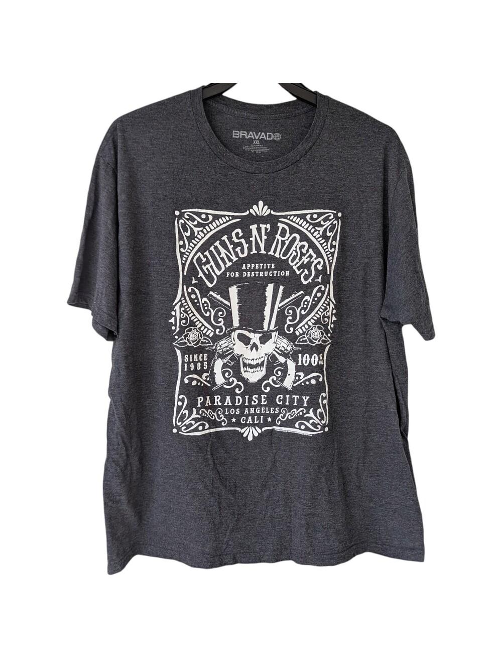 Guns N Roses Shirt Men 2XL Gray Bravado Paradise City GNR Tee 24.5x30 Glam Metal